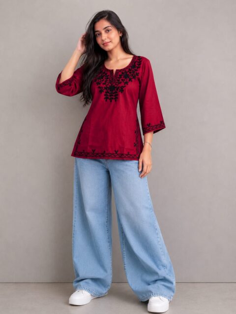Red Embroidered Kurti for Women