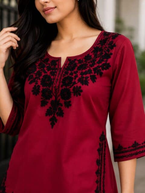 Red Embroidered Kurti for Women